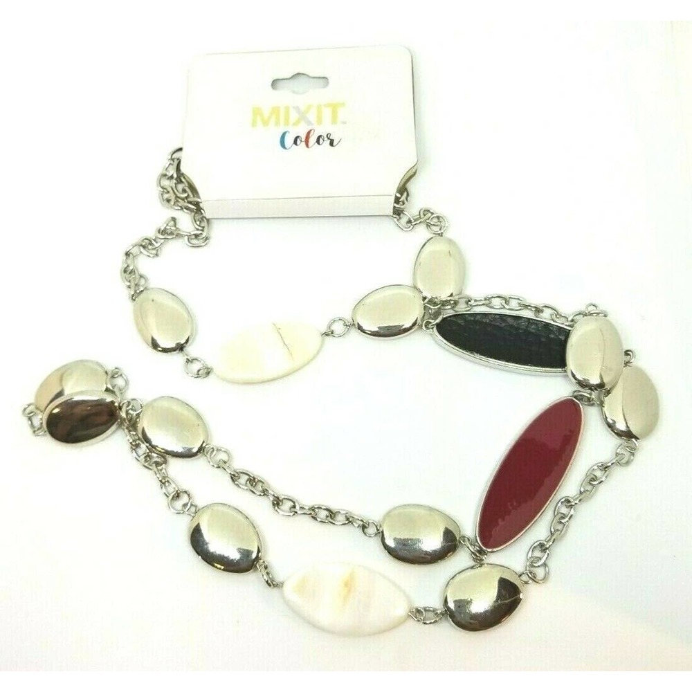 Long Necklace Silver with Multi-Color Pendants NWT